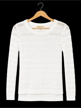 Michael Kors White Open Knit Hi-Low Lightweight Sweater Small Resort Coastal